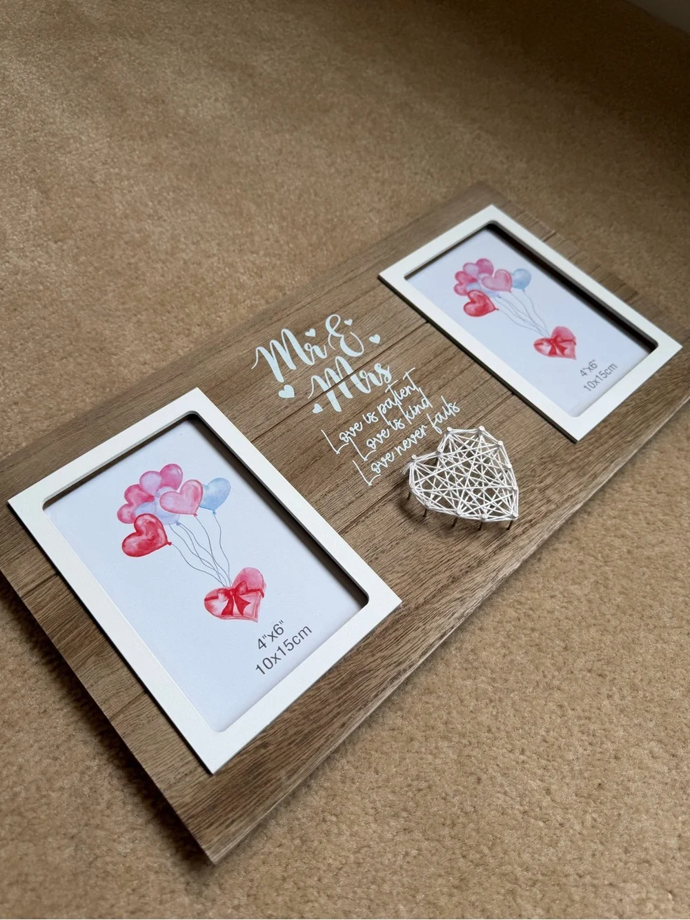 Mr. & Mrs. Rustic Wood Double Photo Frame - White Accent